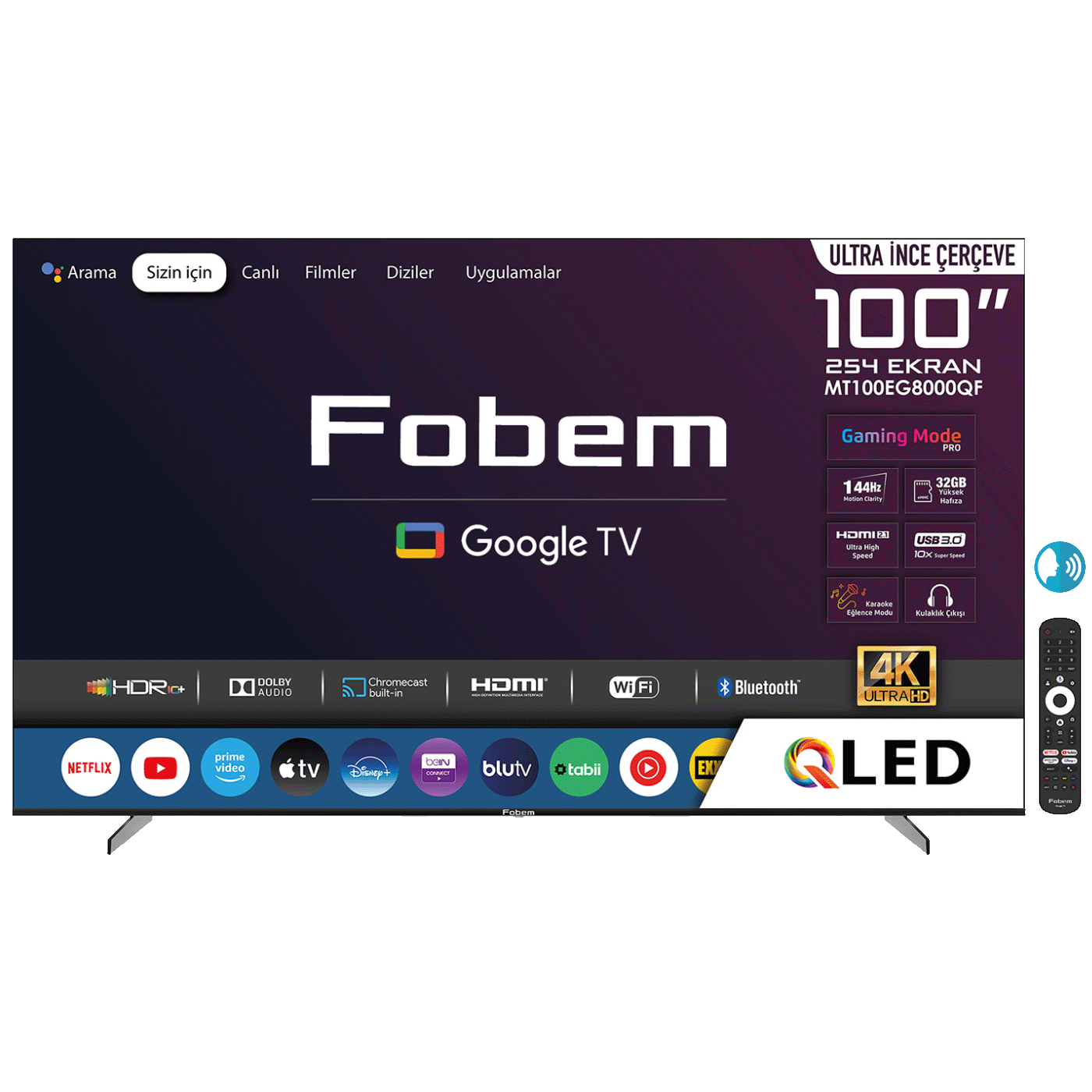 Fobem Televizor Smart QLED 144Hz 4K UltraHD 100", Google TV - MT100EG8000QF